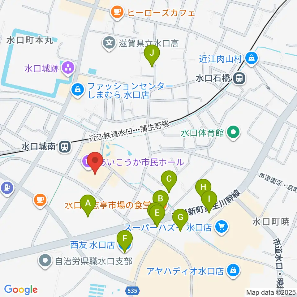 あいこうか市民ホール周辺のファミレス・ファーストフード一覧地図