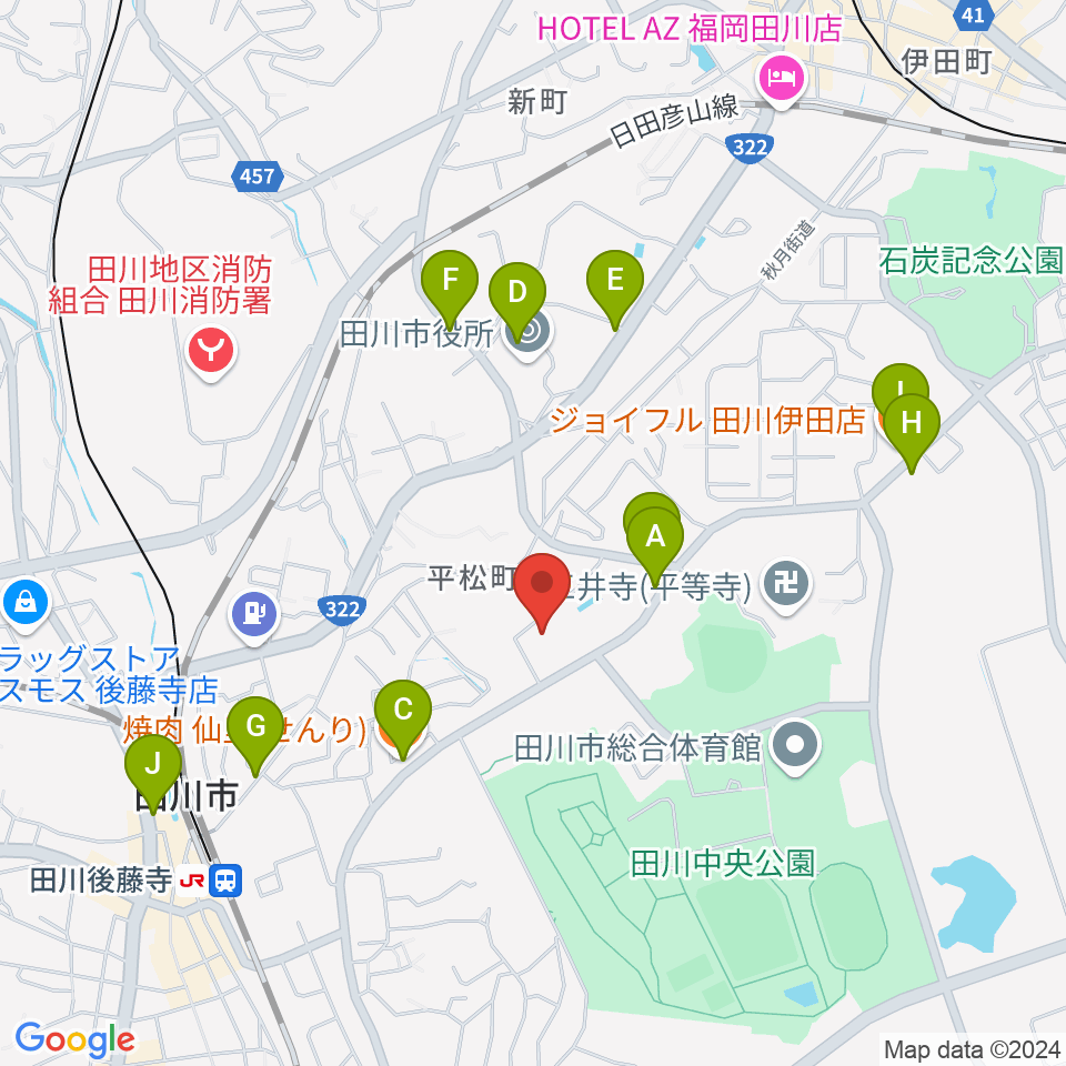 田川青少年文化ホール周辺のファミレス・ファーストフード一覧地図