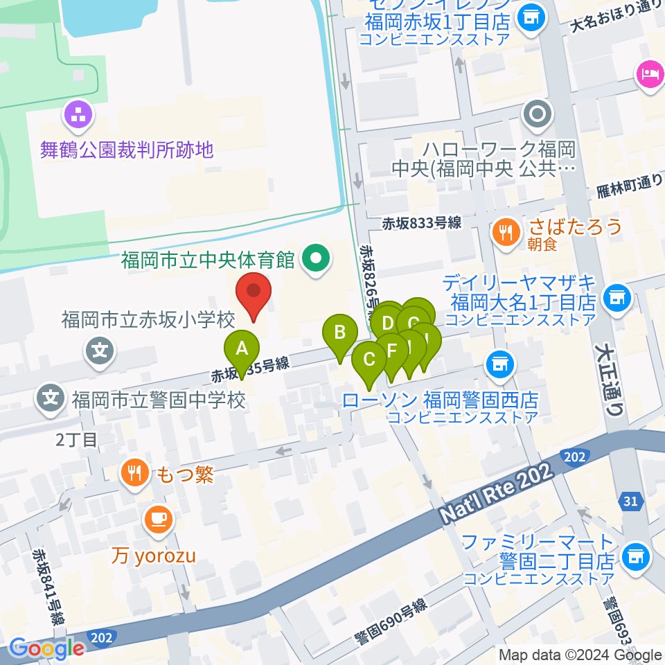 福岡市立中央市民センター周辺のファミレス・ファーストフード一覧地図