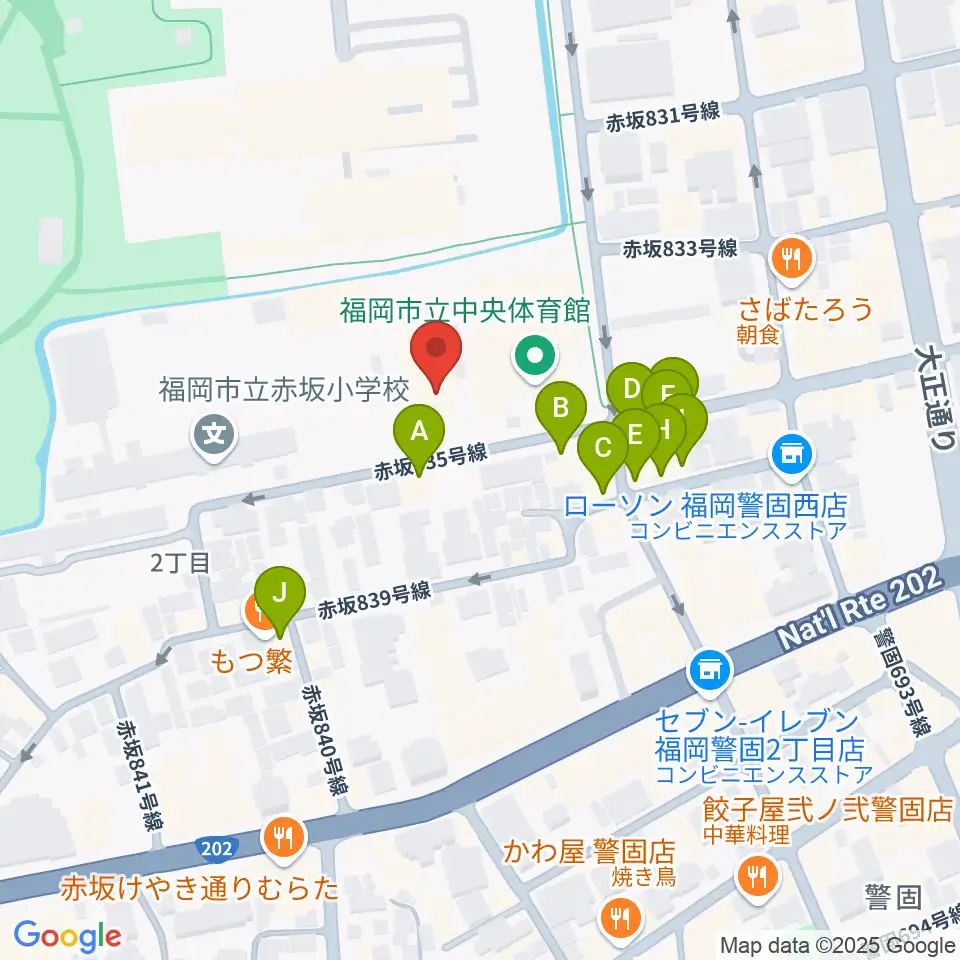 福岡市立中央市民センター周辺のファミレス・ファーストフード一覧地図