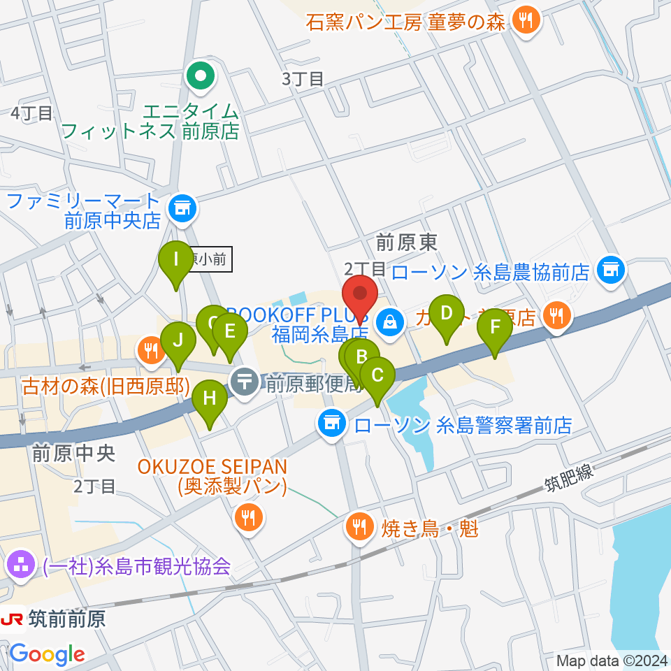 伊都文化会館周辺のファミレス・ファーストフード一覧地図