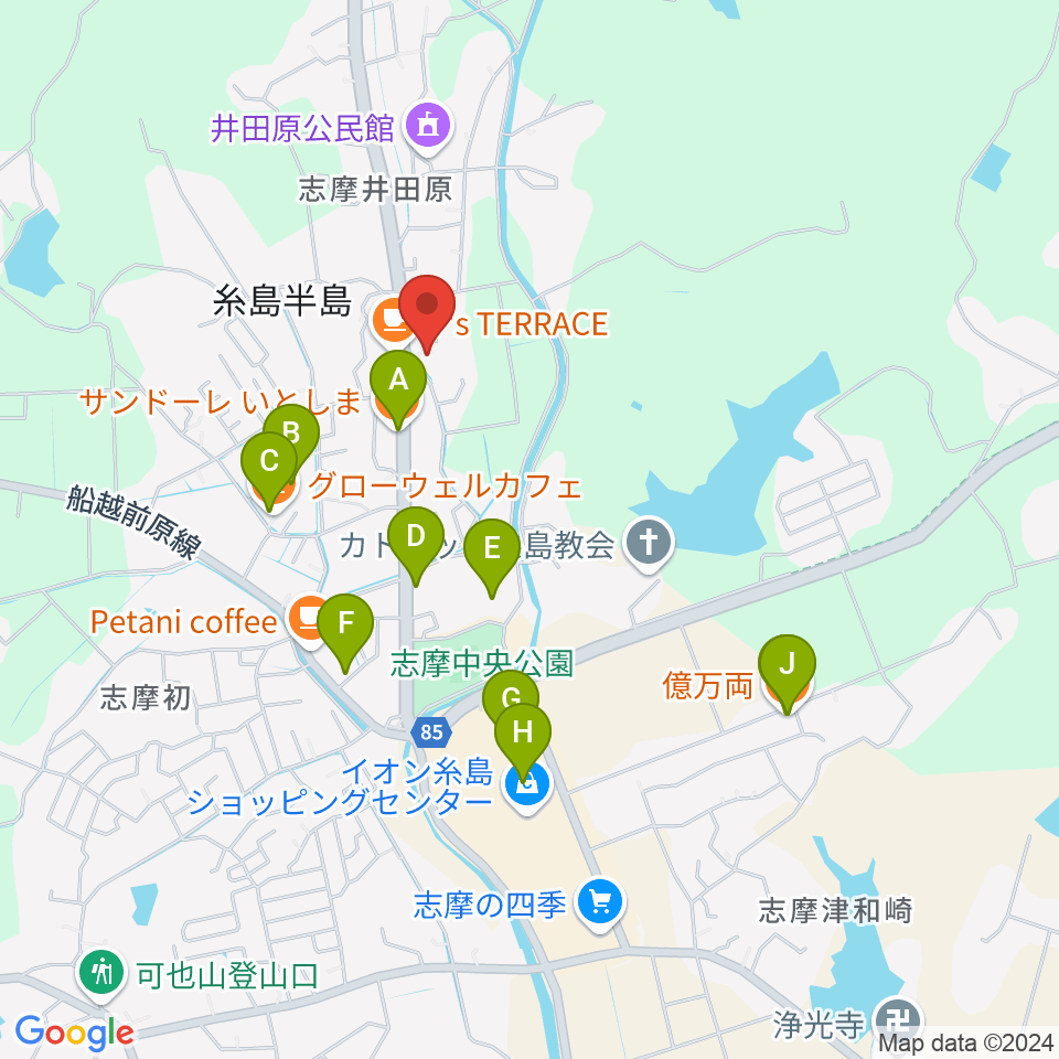 糸島けやきの杜周辺のファミレス・ファーストフード一覧地図