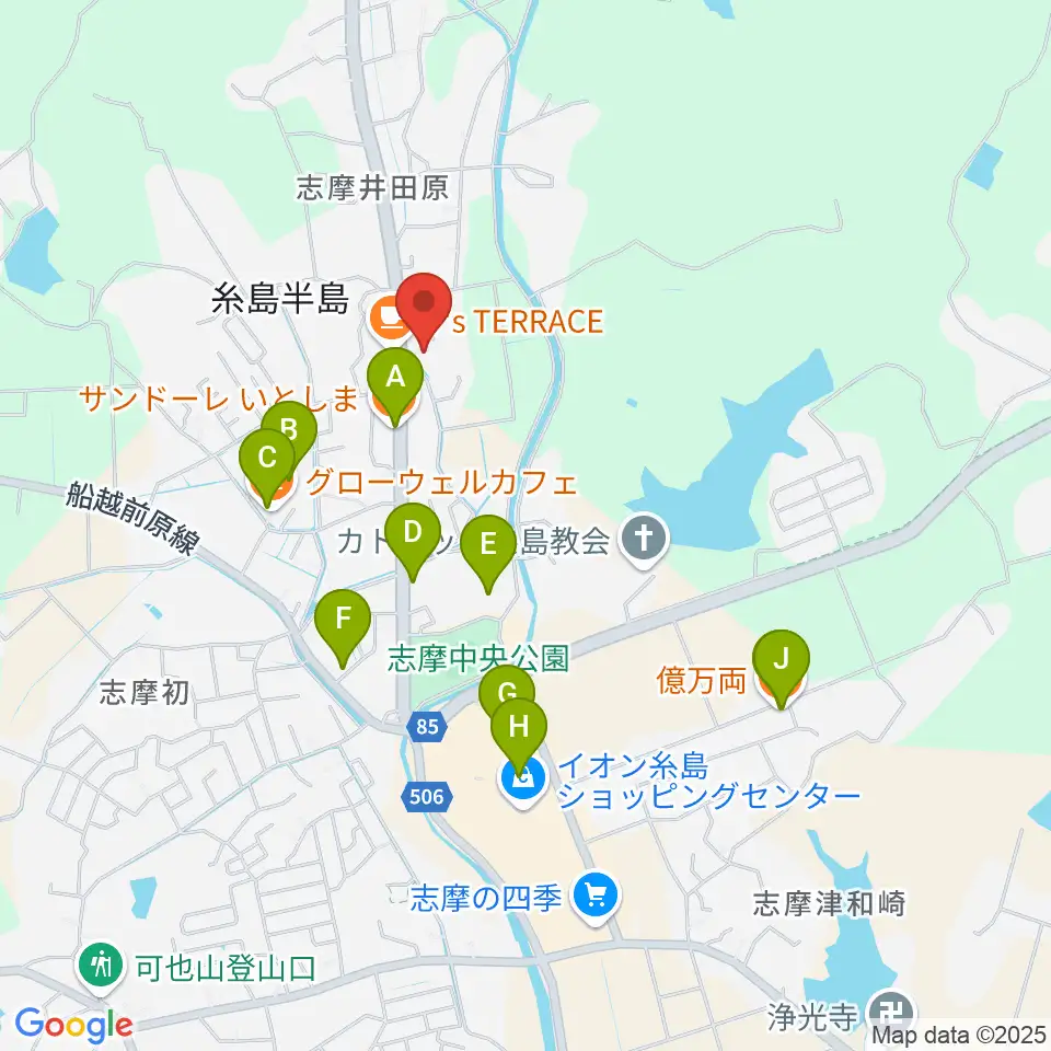 糸島けやきの杜周辺のファミレス・ファーストフード一覧地図