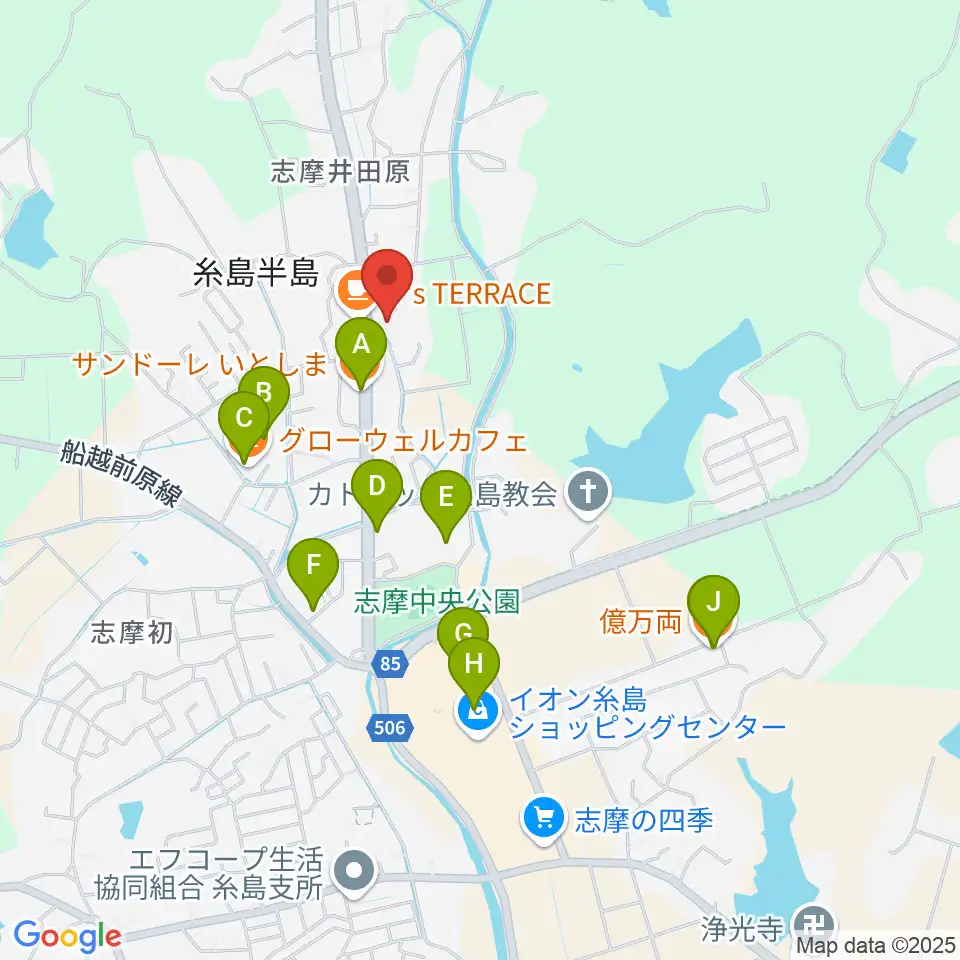 糸島けやきの杜周辺のファミレス・ファーストフード一覧地図