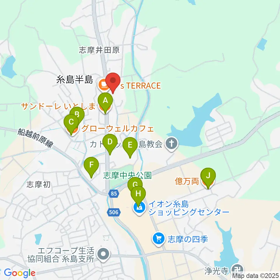 糸島けやきの杜周辺のファミレス・ファーストフード一覧地図