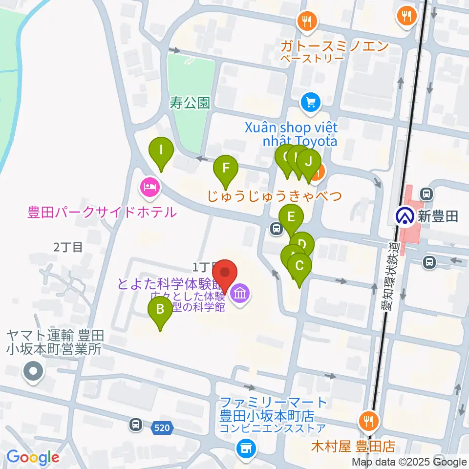 豊田産業文化センター周辺のファミレス・ファーストフード一覧地図