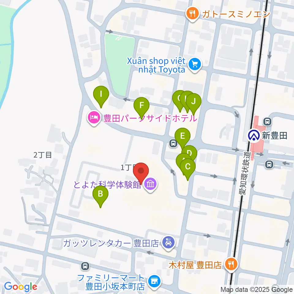 豊田産業文化センター周辺のファミレス・ファーストフード一覧地図