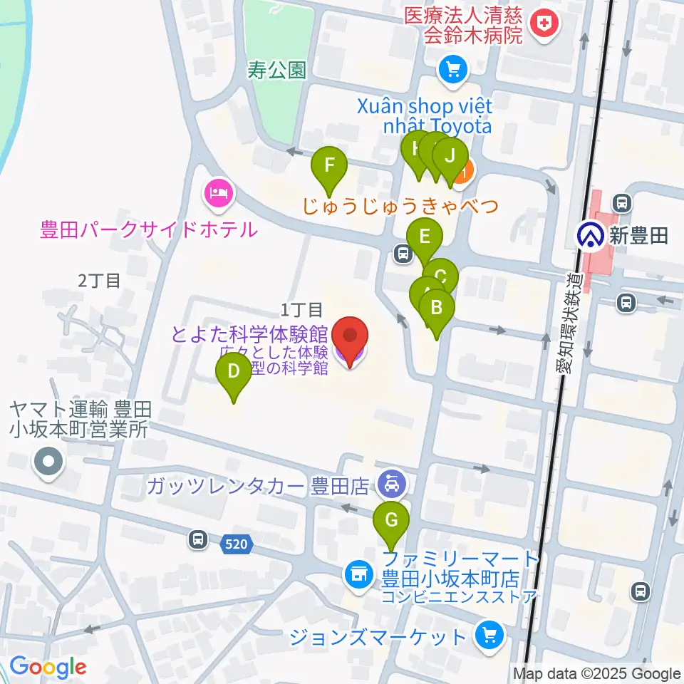 とよた科学体験館周辺のファミレス・ファーストフード一覧地図