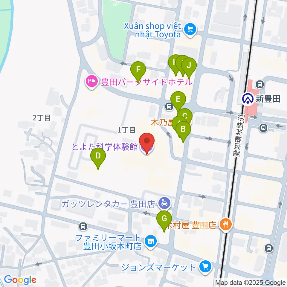 とよた科学体験館周辺のファミレス・ファーストフード一覧地図