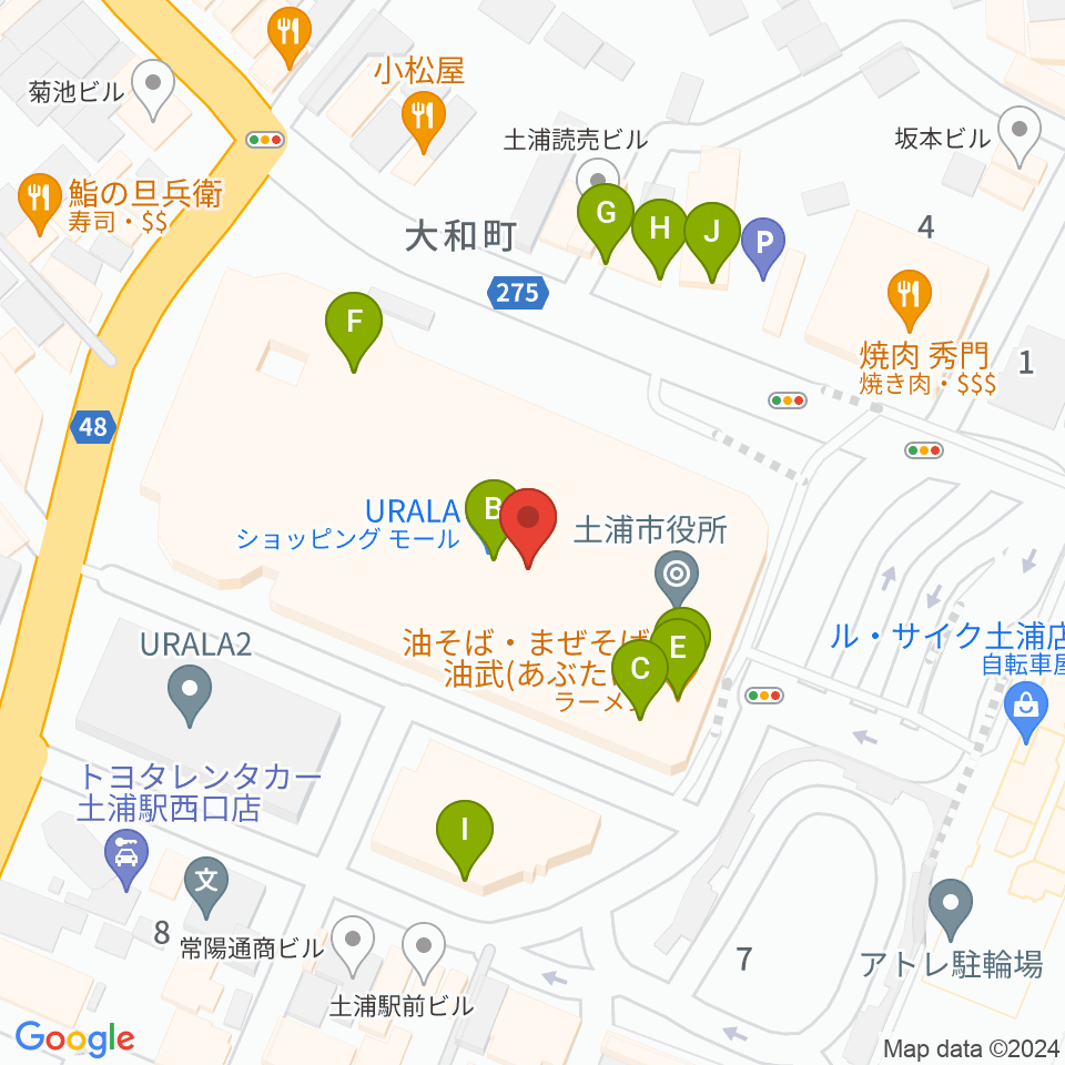 茨城県県南生涯学習センター周辺のファミレス・ファーストフード一覧地図