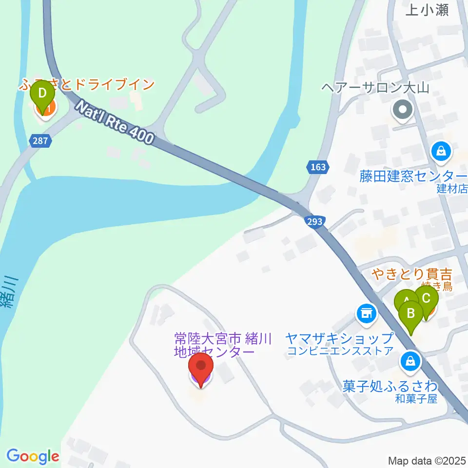 常陸大宮市緒川地域センター周辺のファミレス・ファーストフード一覧地図