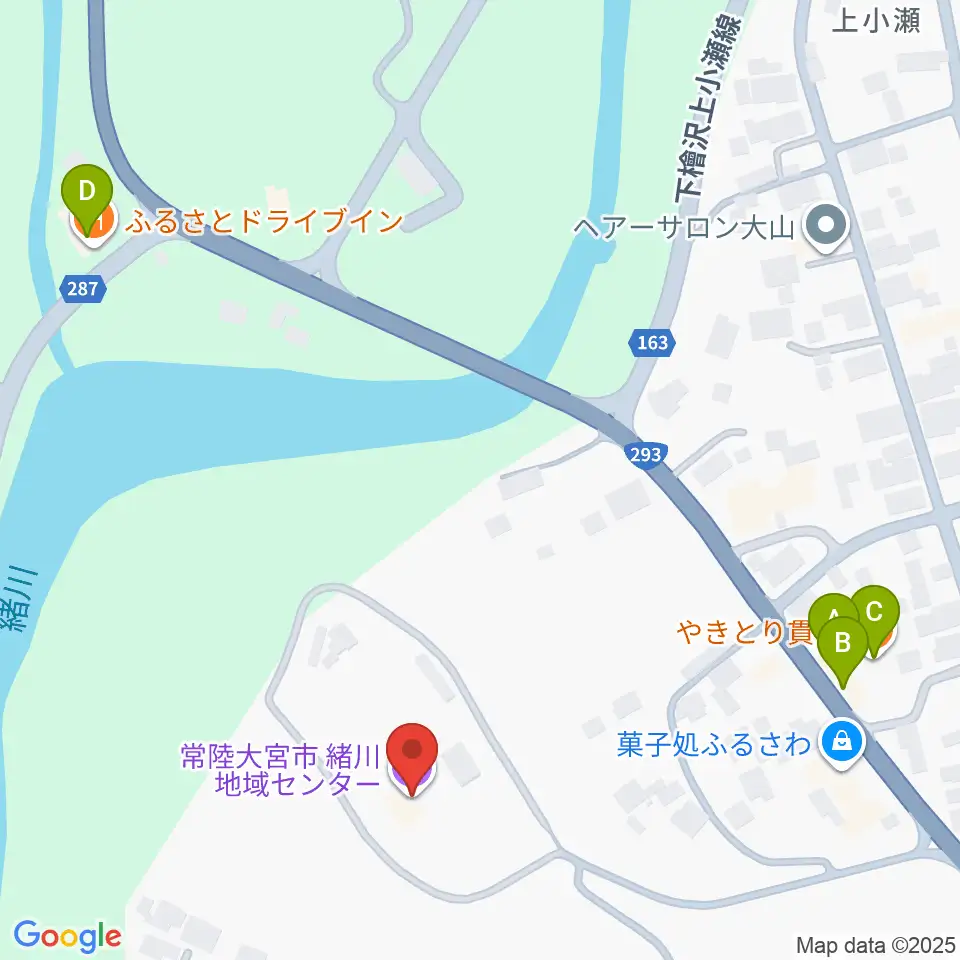 常陸大宮市緒川地域センター周辺のファミレス・ファーストフード一覧地図