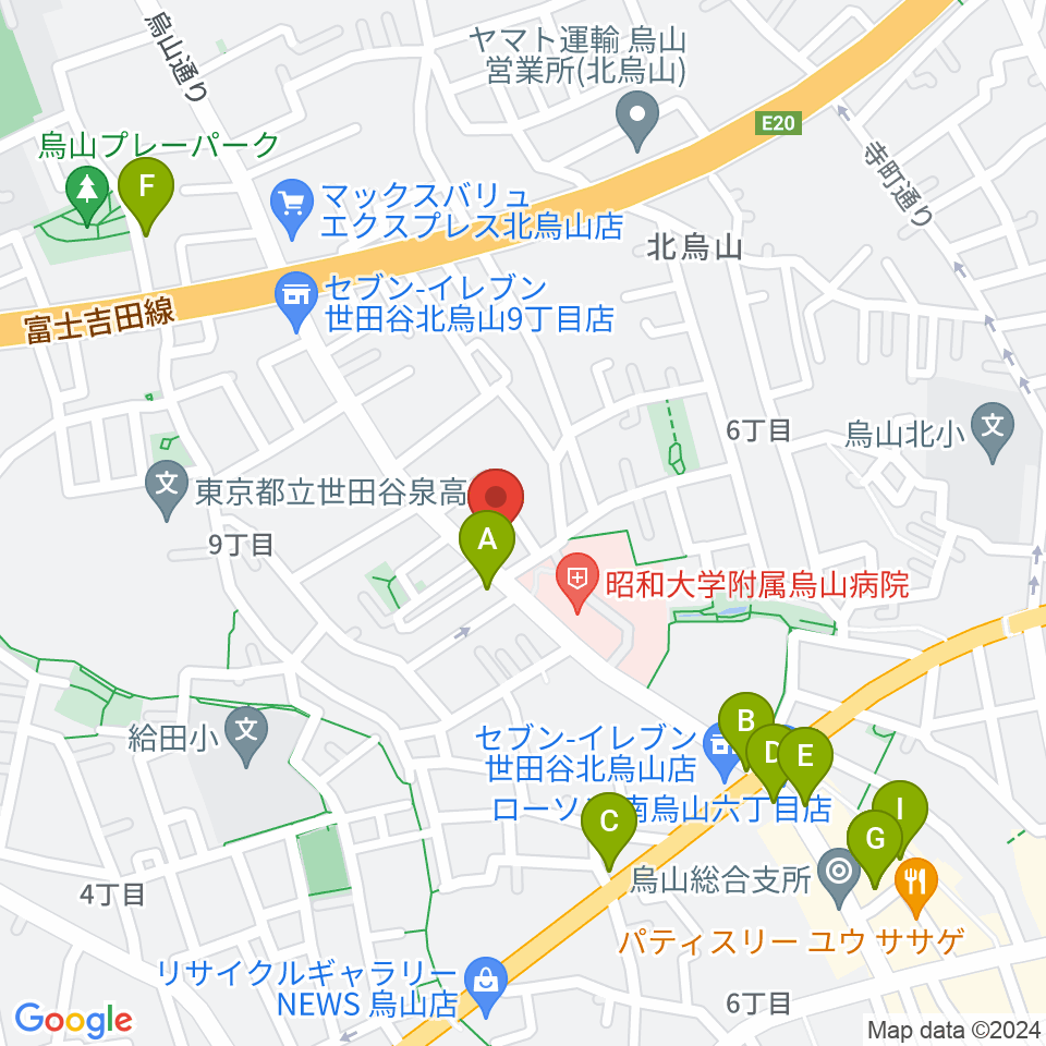 世田谷アールイーシースタジオ周辺のファミレス・ファーストフード一覧地図