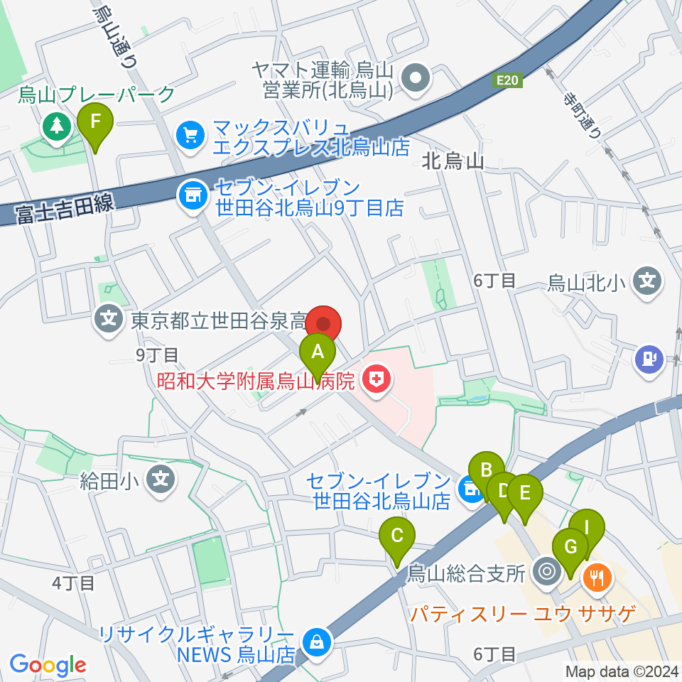 世田谷アールイーシースタジオ周辺のファミレス・ファーストフード一覧地図