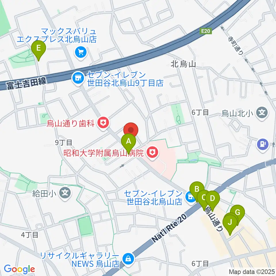 世田谷アールイーシースタジオ周辺のファミレス・ファーストフード一覧地図