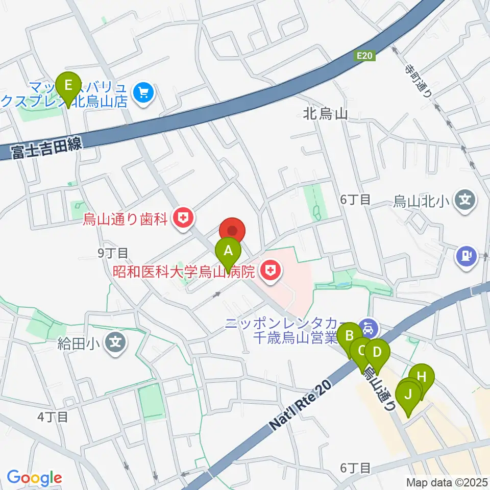 世田谷アールイーシースタジオ周辺のファミレス・ファーストフード一覧地図