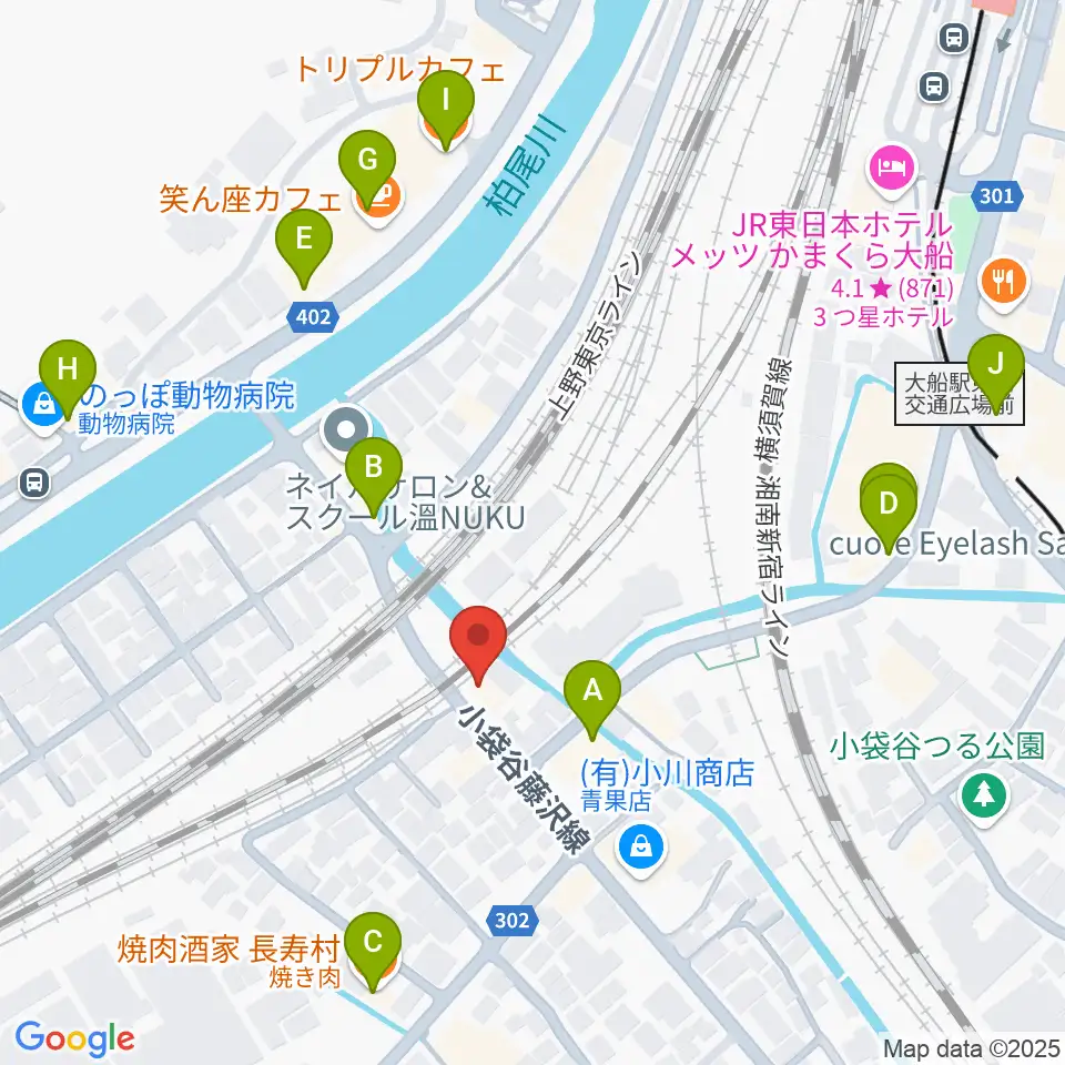 音楽スタジオ・ルート大船周辺のファミレス・ファーストフード一覧地図