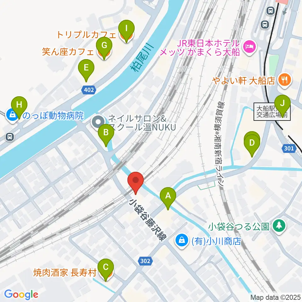 音楽スタジオ・ルート大船周辺のファミレス・ファーストフード一覧地図