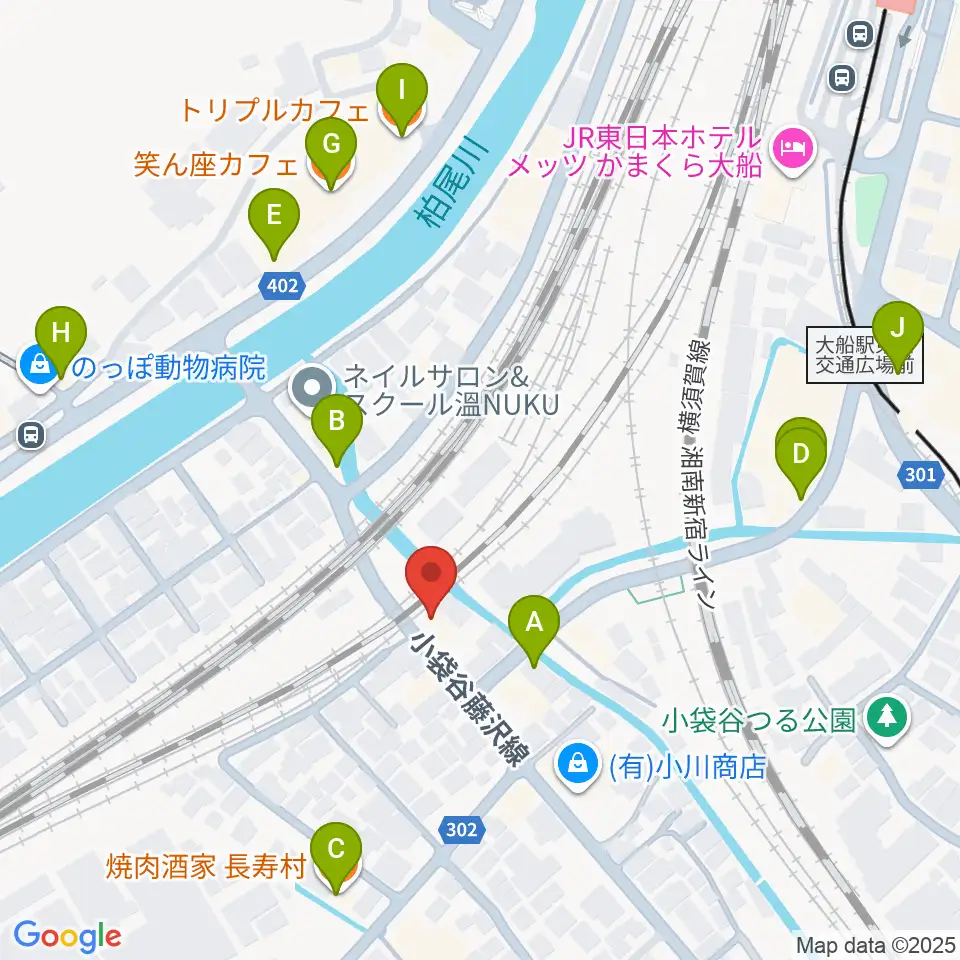 音楽スタジオ・ルート大船周辺のファミレス・ファーストフード一覧地図