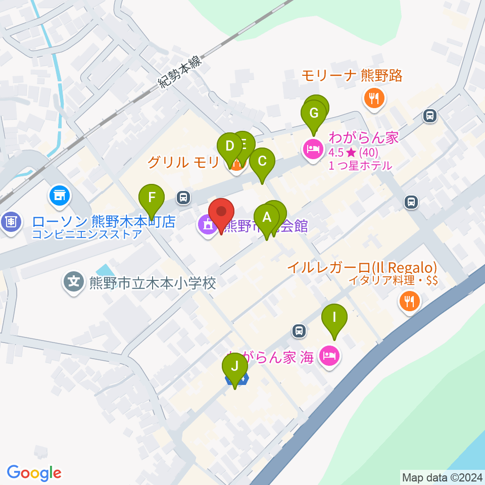 熊野市民会館周辺のファミレス・ファーストフード一覧地図