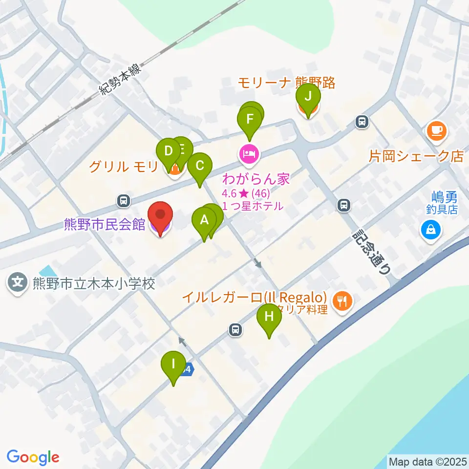 熊野市民会館周辺のファミレス・ファーストフード一覧地図