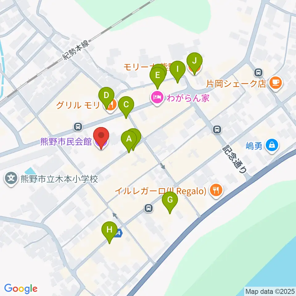 熊野市民会館周辺のファミレス・ファーストフード一覧地図