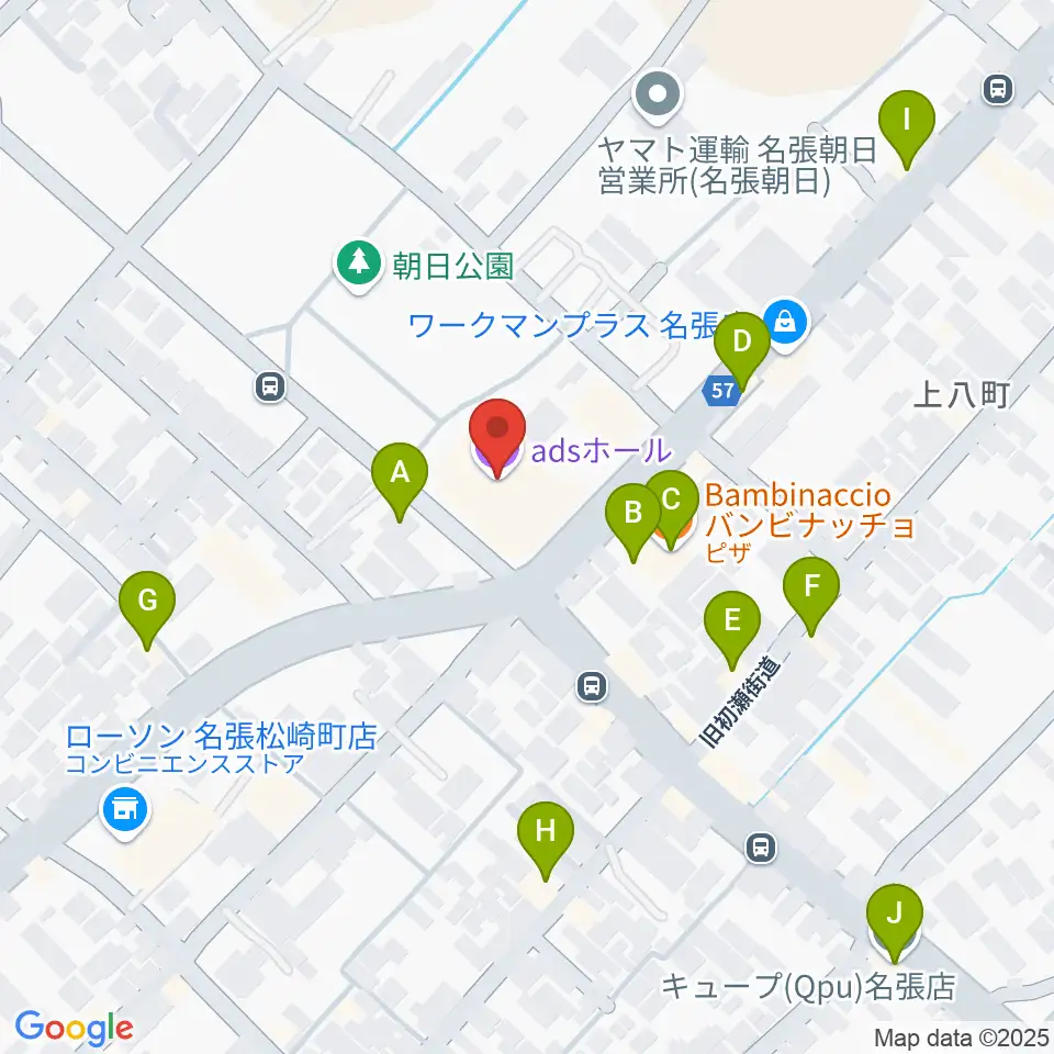 adsホール周辺のファミレス・ファーストフード一覧地図
