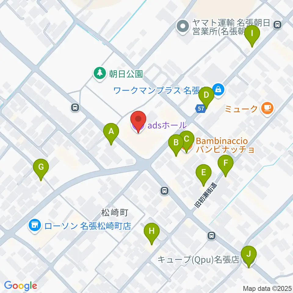 adsホール周辺のファミレス・ファーストフード一覧地図