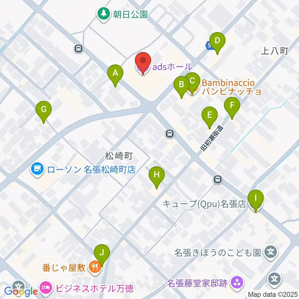 adsホール周辺のファミレス・ファーストフード一覧地図