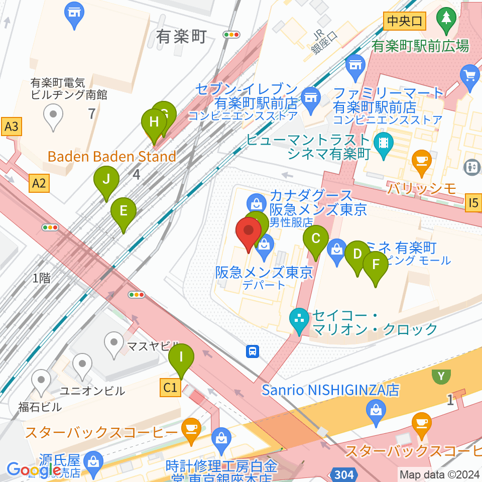 ヒューリックホール東京周辺のファミレス・ファーストフード一覧地図