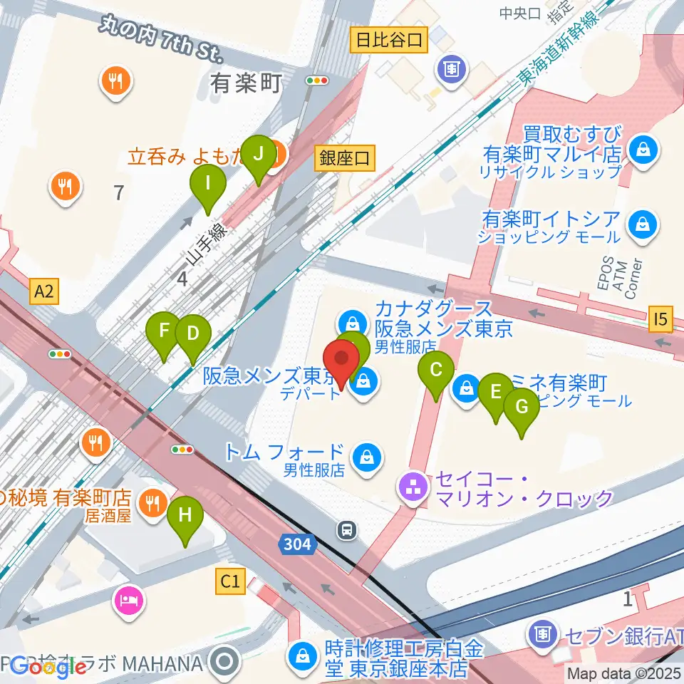 ヒューリックホール東京周辺のファミレス・ファーストフード一覧地図