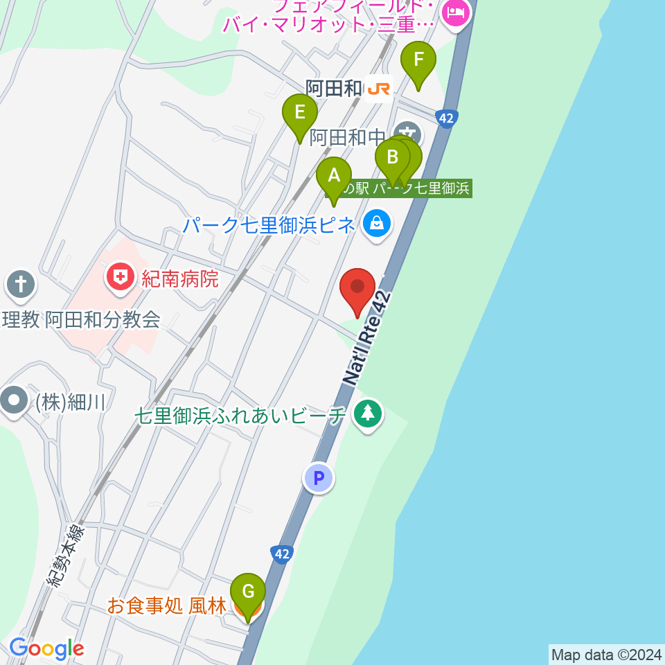 御浜町中央公民館周辺のファミレス・ファーストフード一覧地図