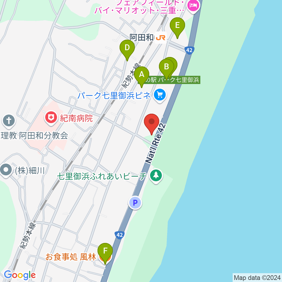 御浜町中央公民館周辺のファミレス・ファーストフード一覧地図