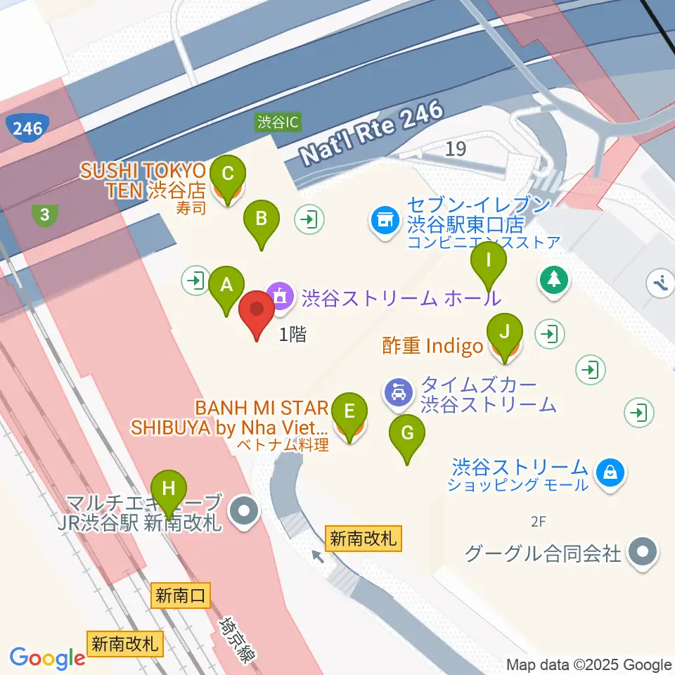 渋谷ストリームホール周辺のファミレス・ファーストフード一覧地図