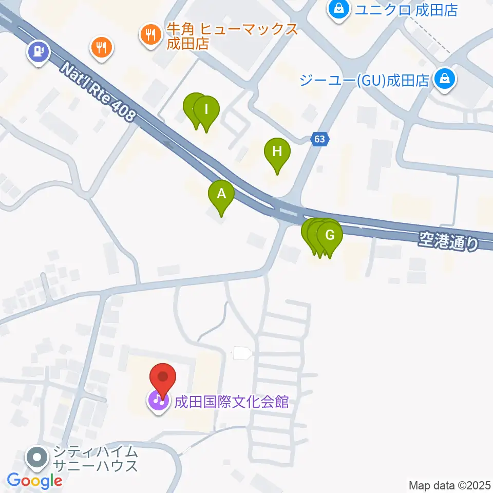 成田国際文化会館周辺のファミレス・ファーストフード一覧地図