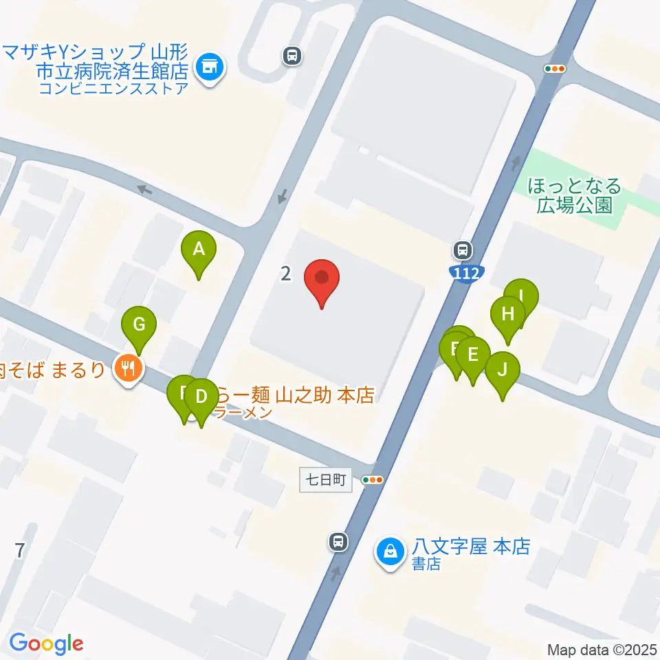 山形市中央公民館ホール周辺のファミレス・ファーストフード一覧地図