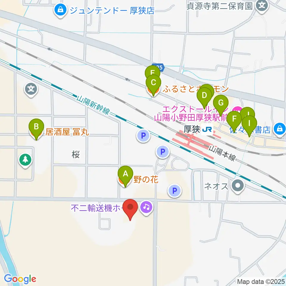 不二輸送機ホール周辺のファミレス・ファーストフード一覧地図