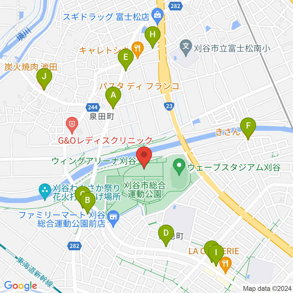 ウィングアリーナ刈谷周辺のファミレス・ファーストフード一覧地図