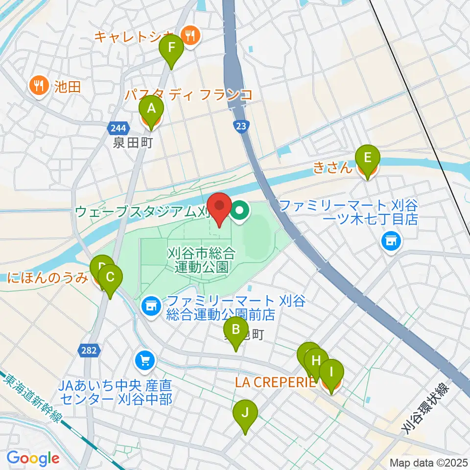 ウィングアリーナ刈谷周辺のファミレス・ファーストフード一覧地図