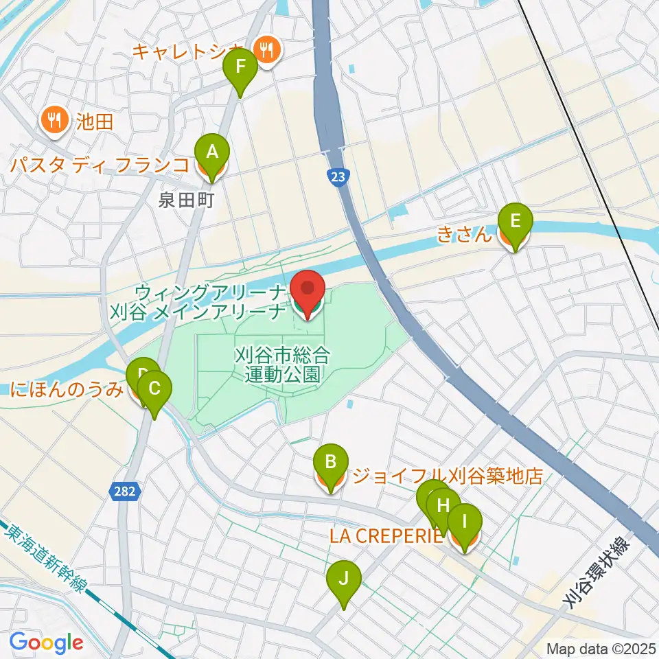 ウィングアリーナ刈谷周辺のファミレス・ファーストフード一覧地図