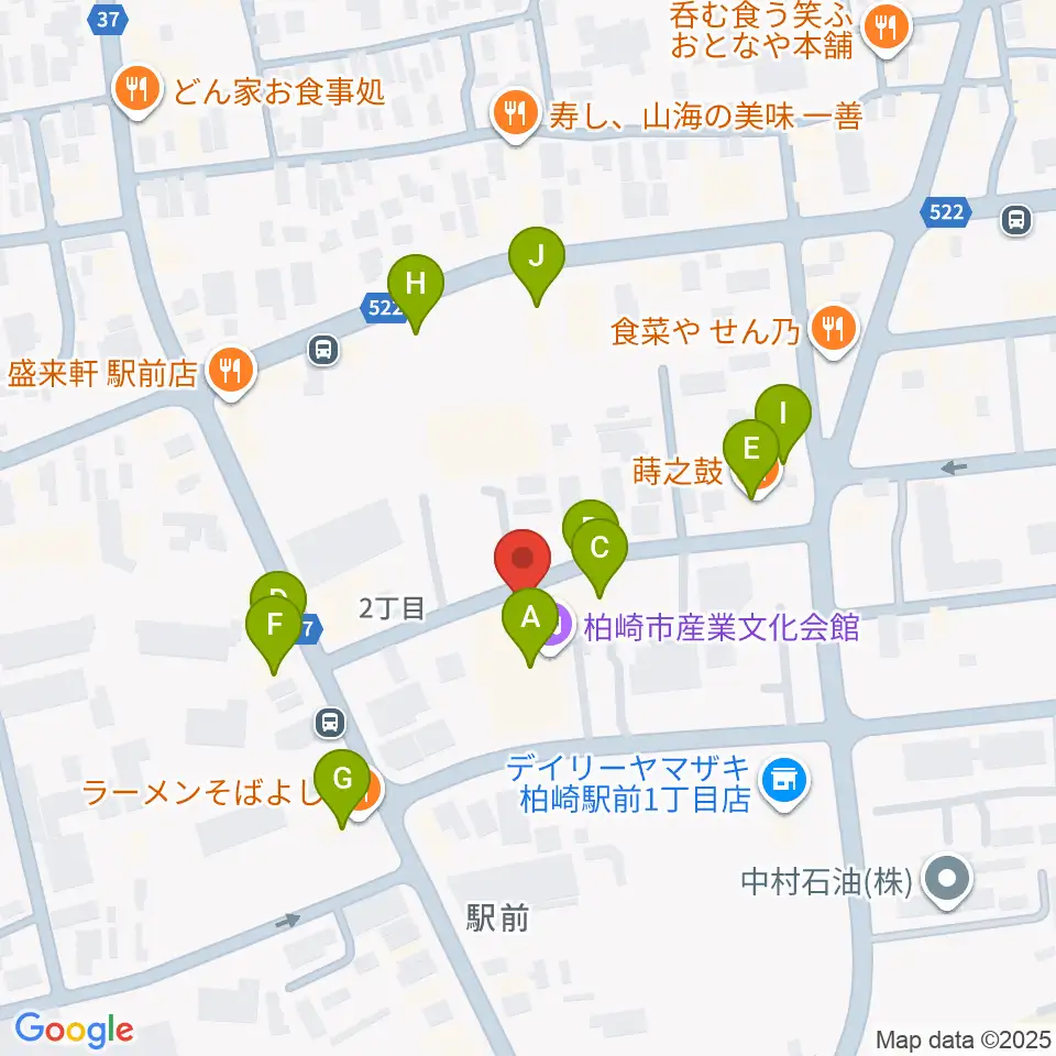 柏崎市産業文化会館周辺のファミレス・ファーストフード一覧地図