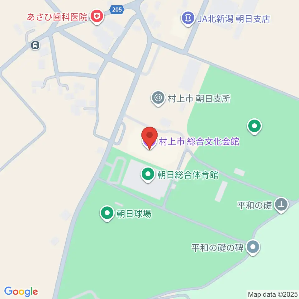 村上市総合文化会館周辺のファミレス・ファーストフード一覧地図