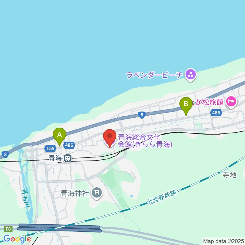 青海総合文化会館 きらら青海周辺のファミレス・ファーストフード一覧地図