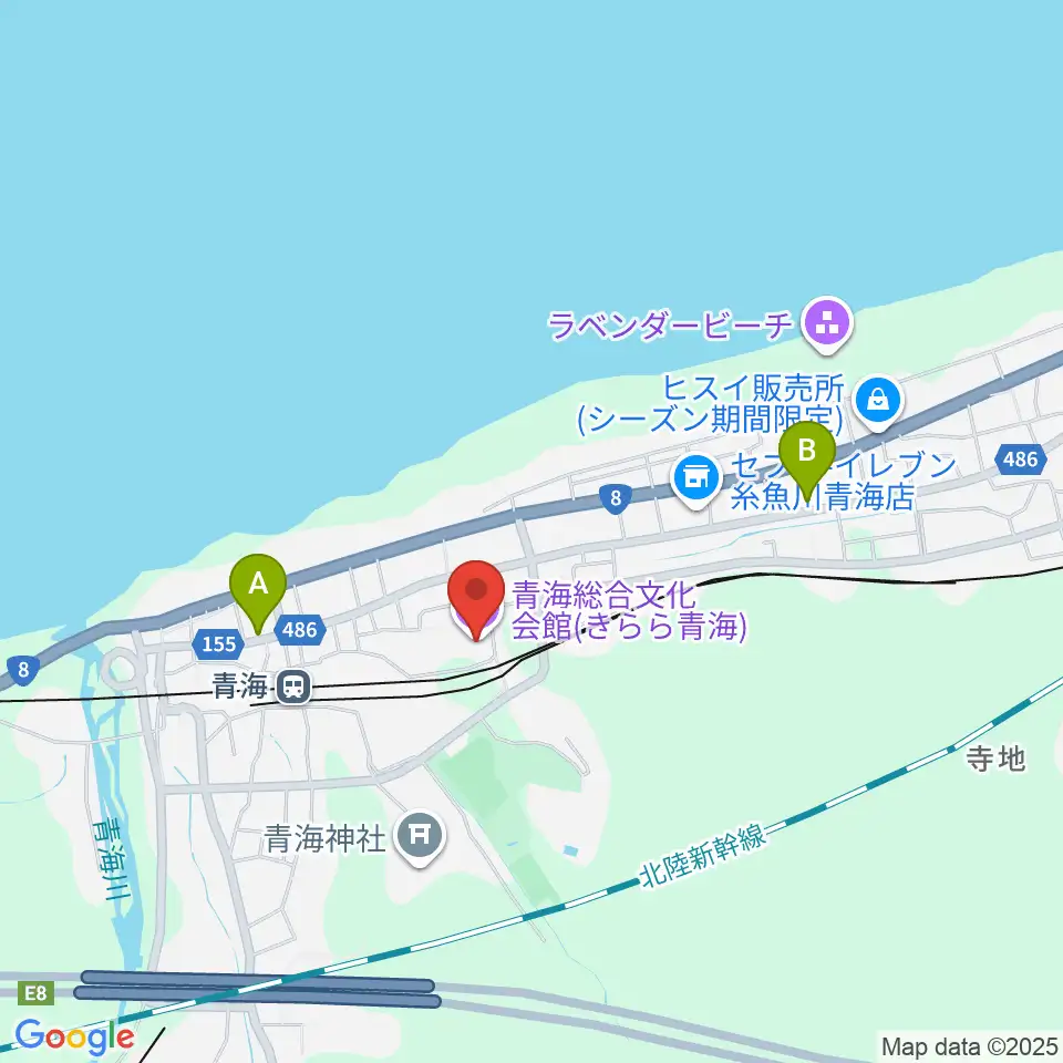 青海総合文化会館 きらら青海周辺のファミレス・ファーストフード一覧地図
