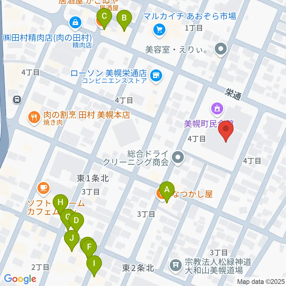 美幌町民会館びほーる周辺のファミレス・ファーストフード一覧地図