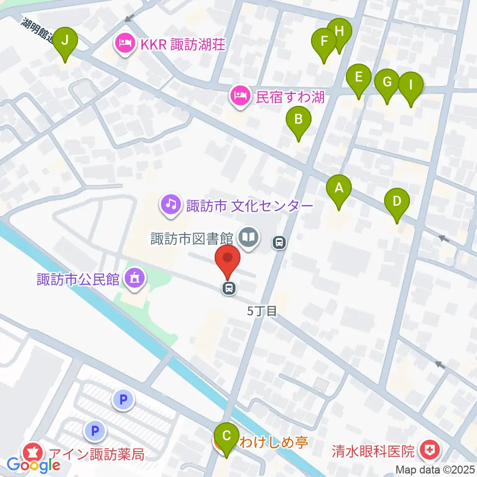 諏訪市文化センター周辺のファミレス・ファーストフード一覧地図
