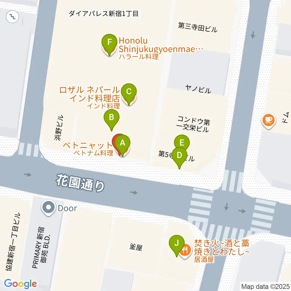 新宿御苑Only Yesterday周辺のファミレス・ファーストフード一覧地図