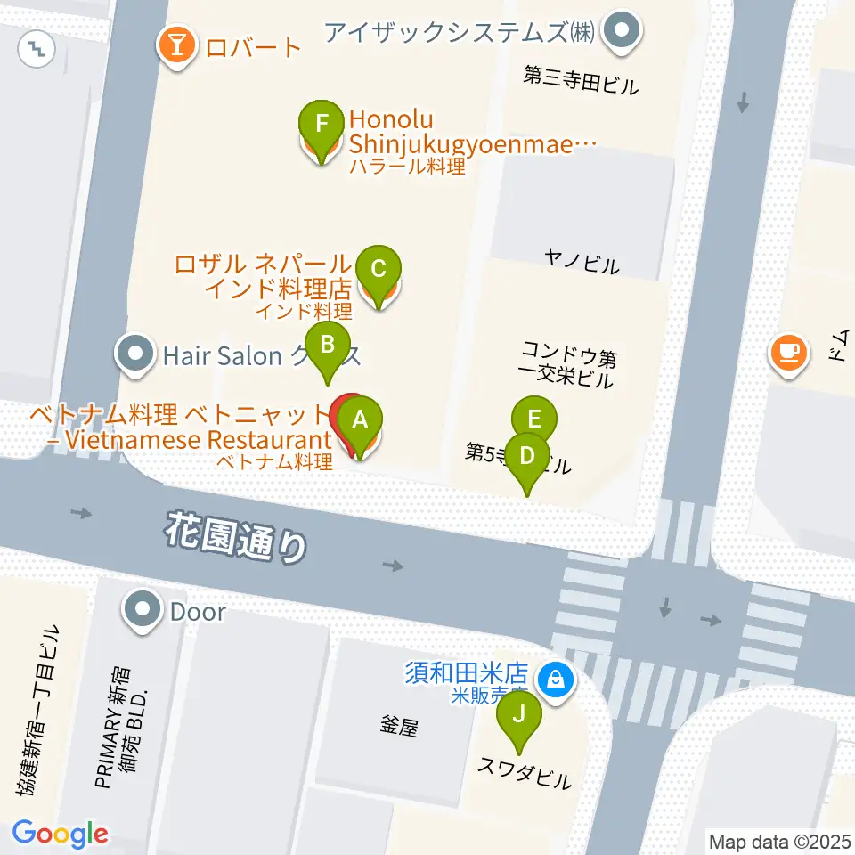 新宿御苑Only Yesterday周辺のファミレス・ファーストフード一覧地図