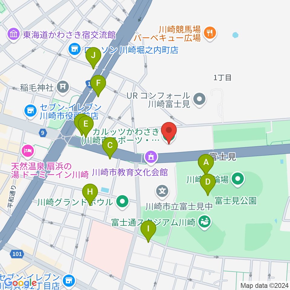 カルッツかわさき スポーツ周辺のファミレス・ファーストフード一覧地図