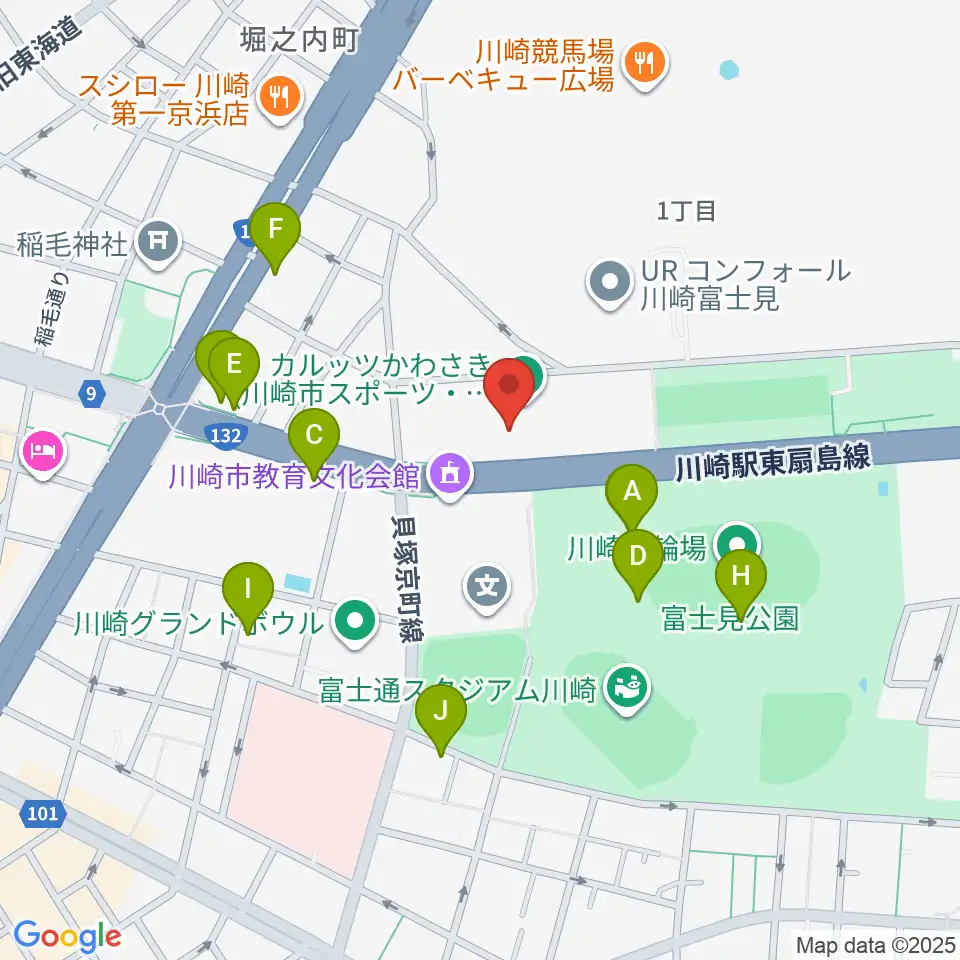 カルッツかわさき スポーツ周辺のファミレス・ファーストフード一覧地図